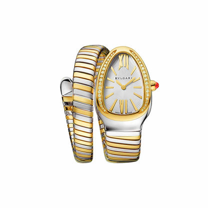 Bvlgari Serpenti Tubogas – Silver with White Dial, Diamond-Set