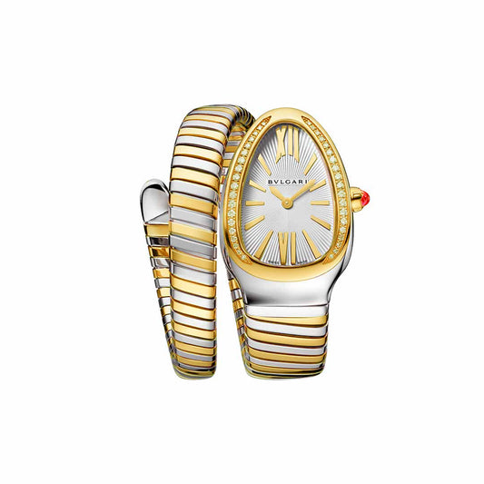 Bvlgari Serpenti Tubogas – Silver with White Dial, Diamond-Set